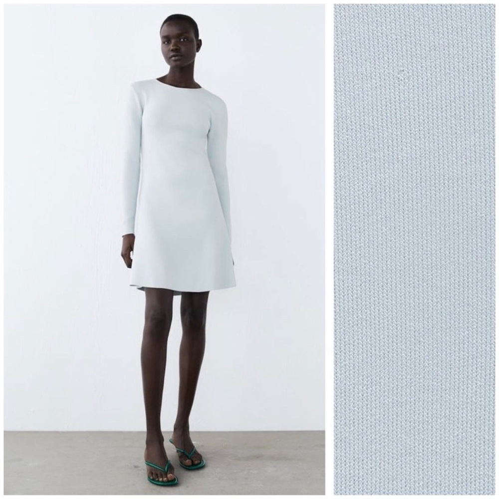 Zara Light Blue Knit Mini A-Line Dress